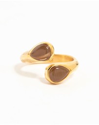 Lovisa - Waterproof Gold Plated Stainless Steel Double Pear Stone Ring