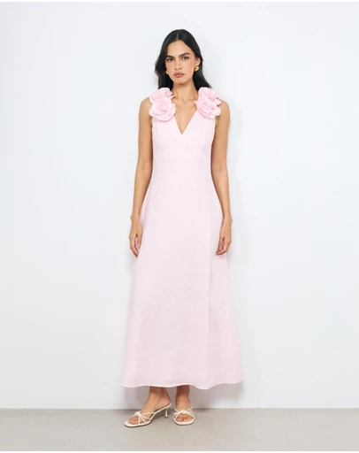 AERE - Mika Placement Flower Midi Dress