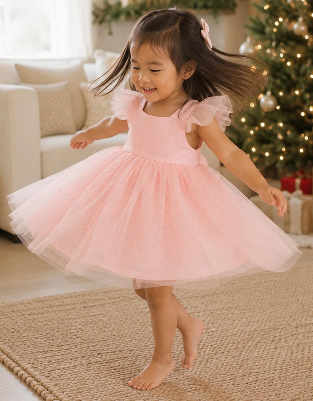 Bebe by Minihaha - Festive Pink Glitter Tulle Dress - Kids