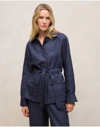 Trenery - Linen Pocket Detail Belted Jacket in Night Sky