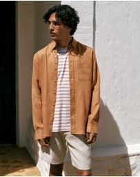 Trenery - Cotton Linen Double Stripe T-shirt in White