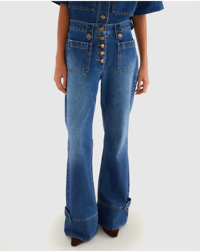 Farm Rio - Porcelain Birds Flare Denim Pants