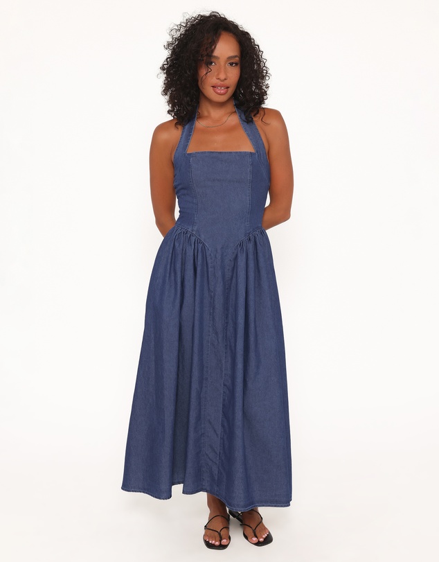 Petal & Pup - Milford Halterneck Midi Dress - Dark Denim