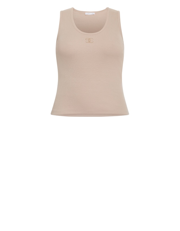 City Chic - Plus size Tara Motif Rib Tank - stone