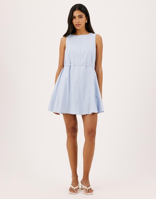 Atmos&Here - Willow Linen Blend A-Line Mini Dress with Top Stitching Detail