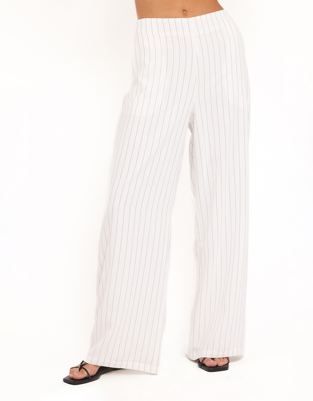 Petal & Pup - Blakely Wide Leg Pant - White Pinstripe