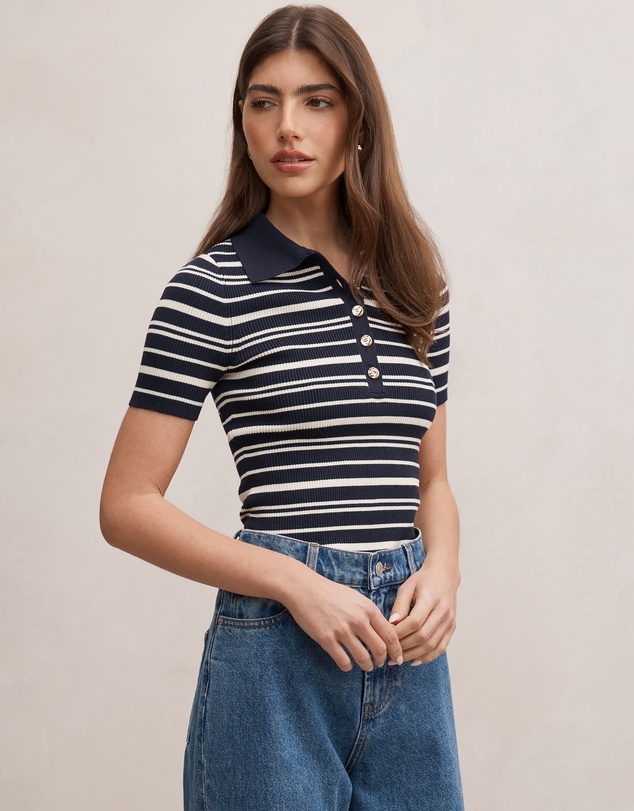 Forever New - Sasha Striped Knitted Polo T-Shirt