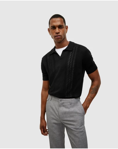 Politix - Pointelle Panelled Trophy Neck Knit