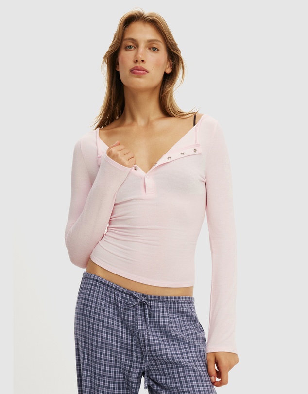 Cotton On Body - Super Soft Boat Neck Henley Long Sleeve Top