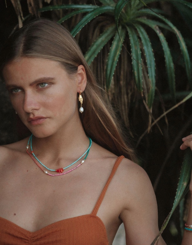 Ottoman Hands - Angelica Hand and Pearl Huggie Earrings