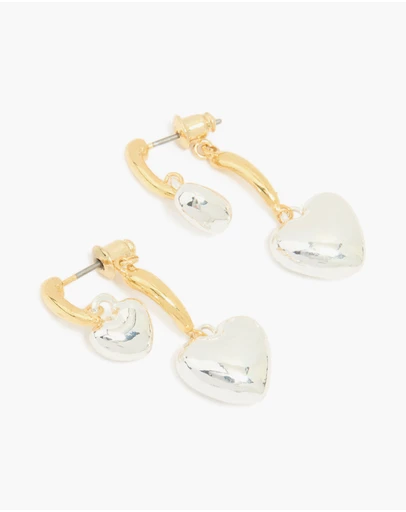 Lovisa - Mixed Metal Double Puffy Heart Stud Earrings