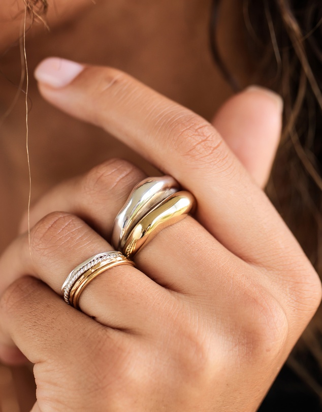 Elli Jewelry - Ring Chunky Organic Structure 925 Sterling Silver - Bicolor