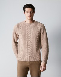 Trenery - Wool Cable Knit Crew in Oatmeal