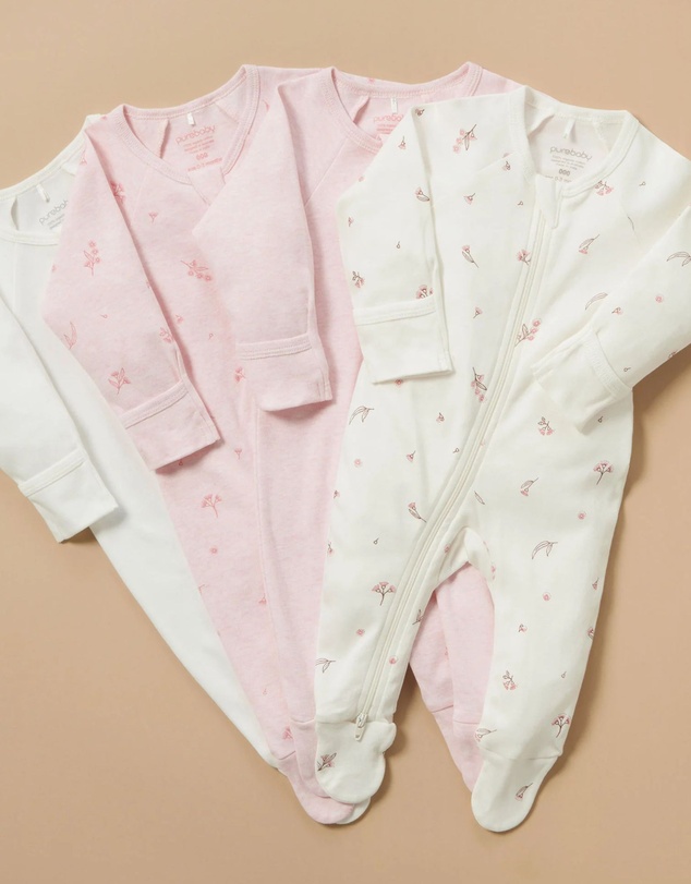 Purebaby - 4 Pack Zip Growsuit-Babies