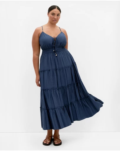 City Chic - Plus size Aiza Tier Maxi Dress - petrol