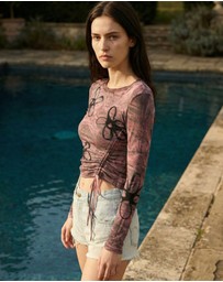THE TALES - Hand Sprayed Flower Bamboo Ruched Top