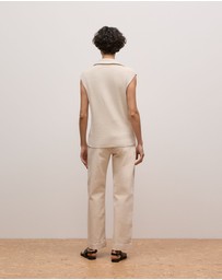 Trenery - Cotton Cashmere Sleeveless Button Neck Knit in Stone