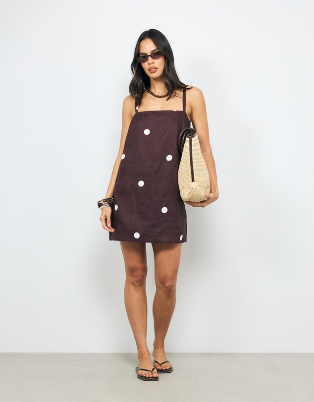 AERE - Tia Polka Dot Linen Shift Mini Dress