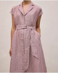 Trenery - Linen End On End Stripe Shirt Dress in Light Pink