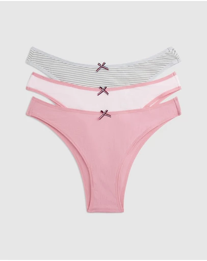 Tommy Hilfiger - 3 Pack Global Stripe Bow Tanga Thongs