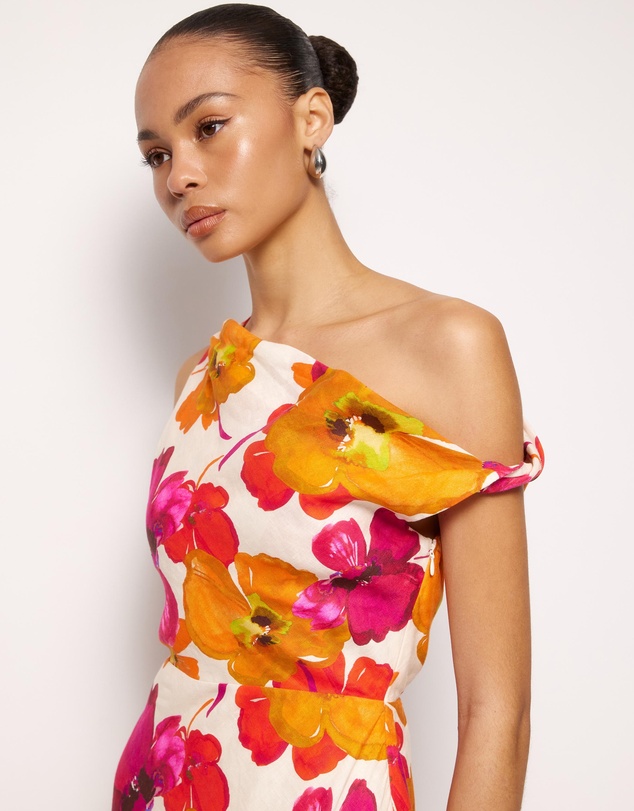 AERE - Odette Linen Draped Off Shoulder Maxi Dress