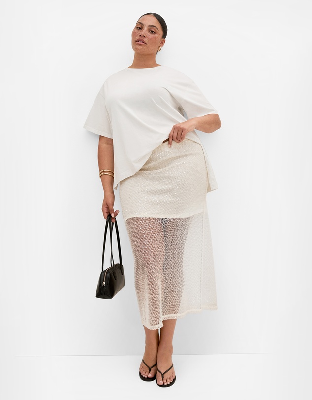 City Chic - Plus size Stardust Sequin Maxi Skirt - cream