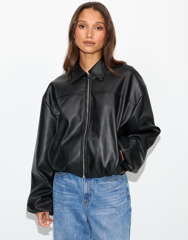 Dazie - Benny PU Relaxed Bomber Jacket