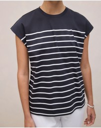 Trenery - Breton Stripe Cap Sleeve T-shirt in Night Sky