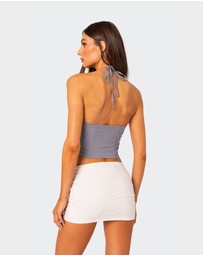 EDIKTED - Lace Up Pinstripe Corset