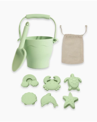 Playground - Silicone 8pc Bucket & Spade Set - Light Sage
