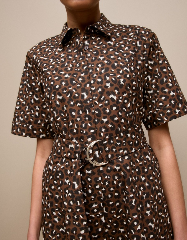 Trenery - Leopard Poplin Belted Dress in Bitter Chocolate
