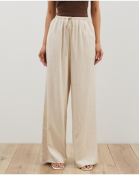 Atmos&Here - Tenley Wide Leg Drawstring Linen Blend Pants
