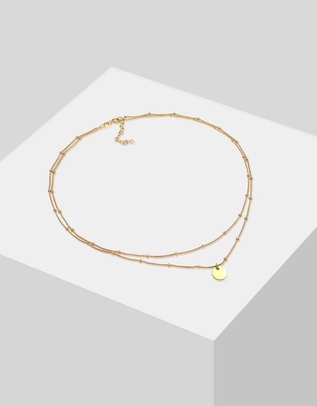 Elli Jewelry - Necklace Choker Layer Plate Ball Chain in 925 Sterling Silver Gold Plated
