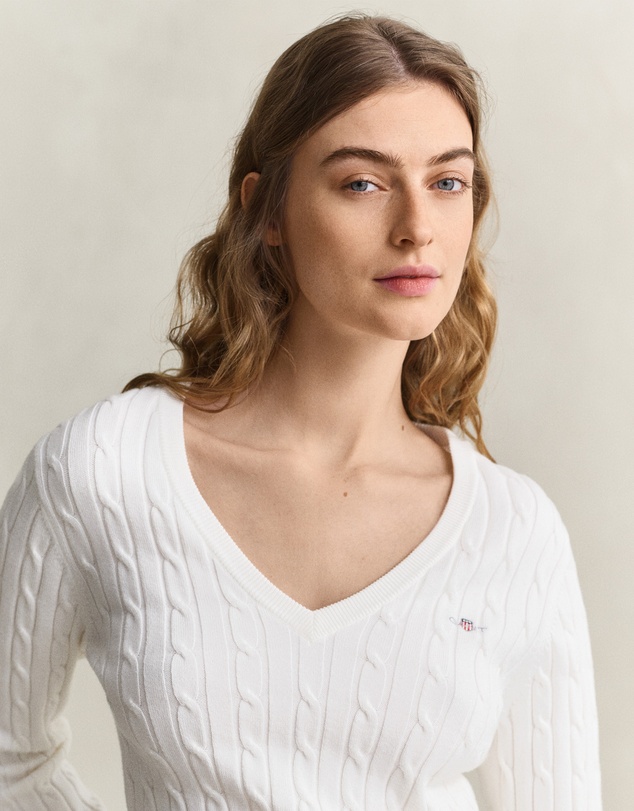 Gant - Stretch Cotton Cable V-Neck Knit