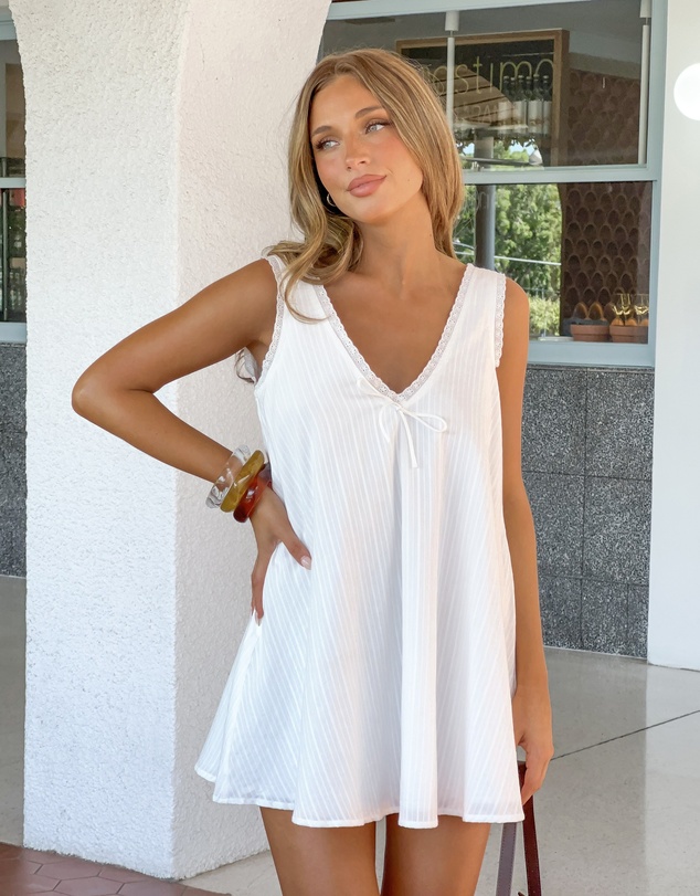 Beginning Boutique - Kennie White Lace Trim Cotton Mini Dress