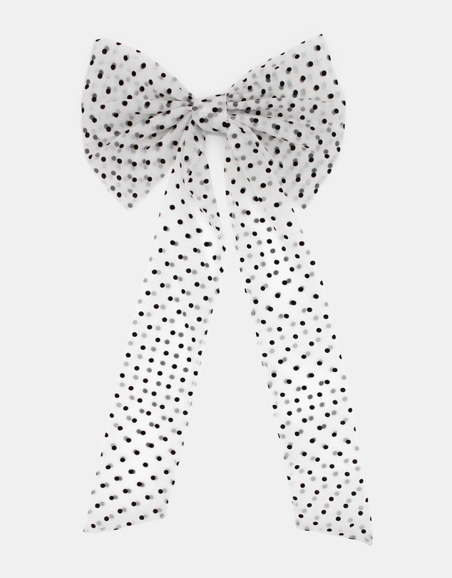 Morgan & Taylor - Charlie Large Racewear Bow in White with Black Polka Dots