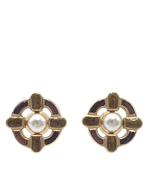 Pre-Loved by Azura Reborn - Pre-Loved Gold Plated Enamel Maltese Cross and Faux Pearl Push Back Earrings