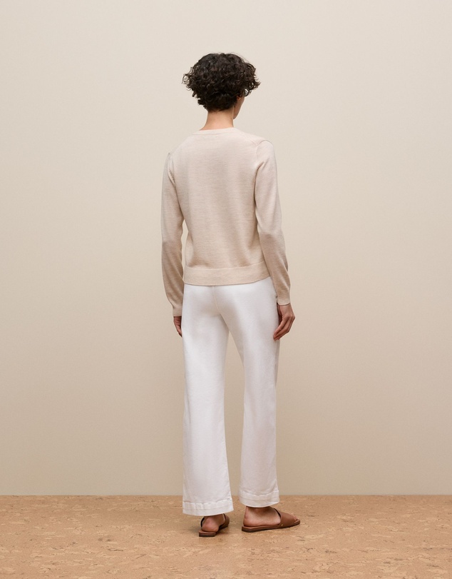 Trenery - Merino Classic Crew Cardigan in Oat Marle