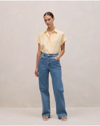 Trenery - Linen Cap Sleeve Shirt in Butter
