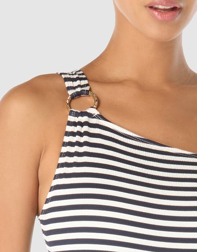 Michael Kors - Crinkle Stripe Padded Cup One Shoulder Swimsuit