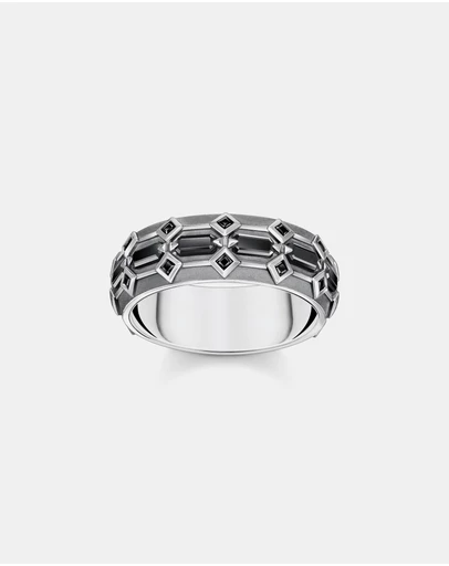 THOMAS SABO - Ring Wide Crocodile Shell with Stones Silver Blackened