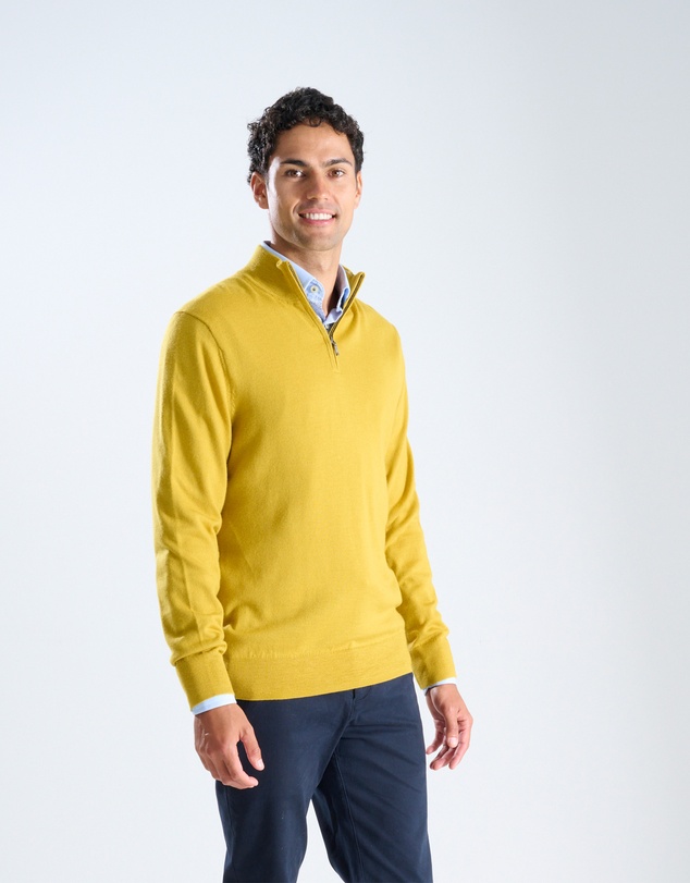 3 Wise Men - 3 Wise Men Harvey Zip Neck Merino Knit - Mustard