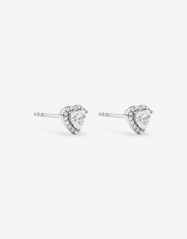 Michael Hill - Heart Shape Cubic Zirconia Halo Stud Earrings in Sterling Silver