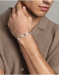 Nialaya Jewellery - Men's Bracelet With White, Patina Green And Gold Miyuki Tila Beads