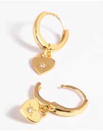 Lovisa - Gold Plated Sterling Silver Heart Diamante Huggie Hoop Earrings