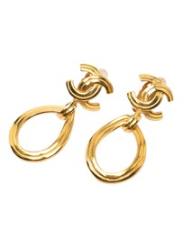 Pre-Loved by Azura Reborn - Pre-Loved CC Gold Plated Teardrop Dangle Hoop Clip On Earrings