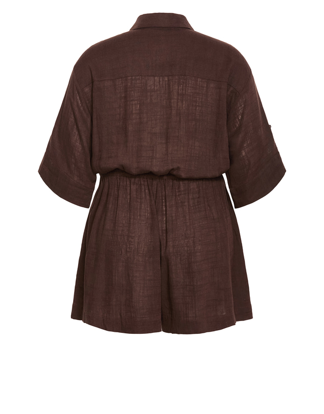 City Chic - Plus size Taranto Button Up Playsuit - chocolate