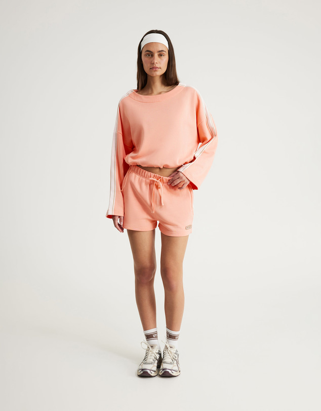Upstate - Terry Boxy Crop Long Sleeve Top - Peach