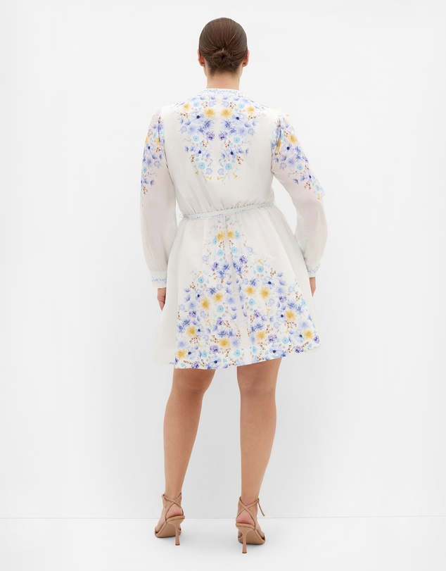 City Chic - Plus size Elia Blue Patrice Print Mini Dress - ivory