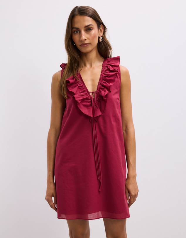 The Fated - Alexis Tie Front Ruffle Mini Dress